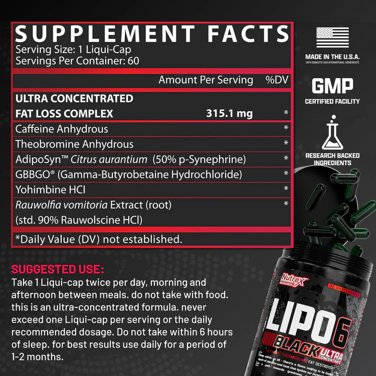 Nutrex Lipo-6 Black UC The Ultimate Fat Burner (FREE CLA 90cap w/ purchase)