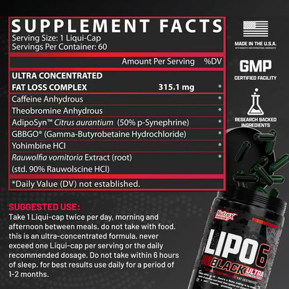 Nutrex Lipo-6 Black UC The Ultimate Fat Burner (FREE CLA 90cap w/ purchase)